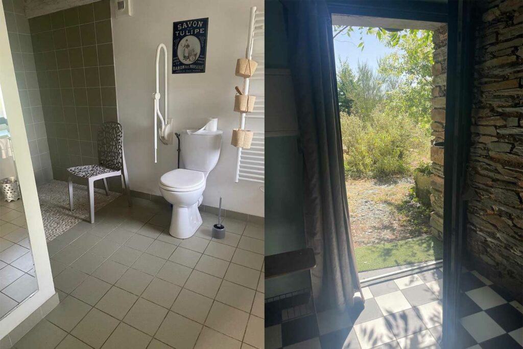 Espace bain et entrée accessibles dans la chambre Formica